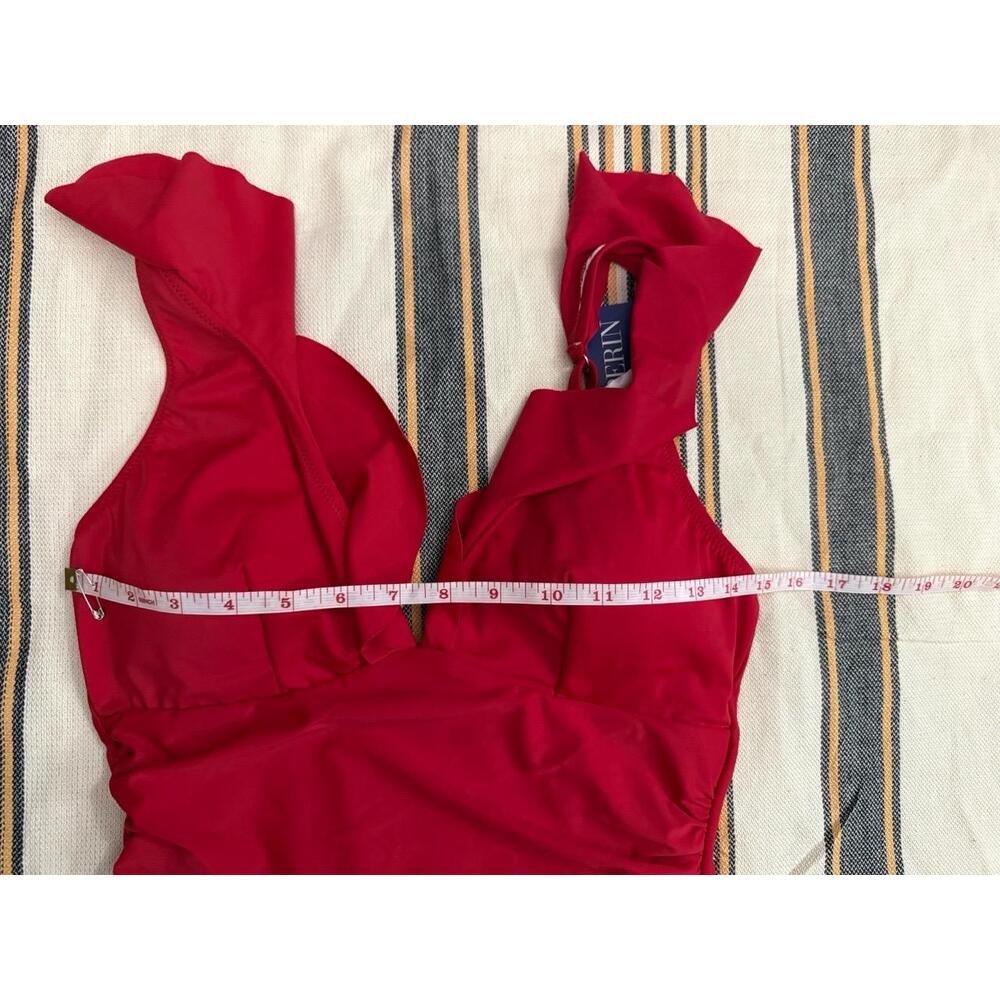 NWT Swimsuit Womens M Red Onepiece Ruched Sides Resort Modern Chic - Picture 5 of 10